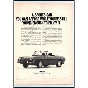 1972 Fiat 850 Spider Convertible Roadster Vintage Print Ad Sports Car Wall Art